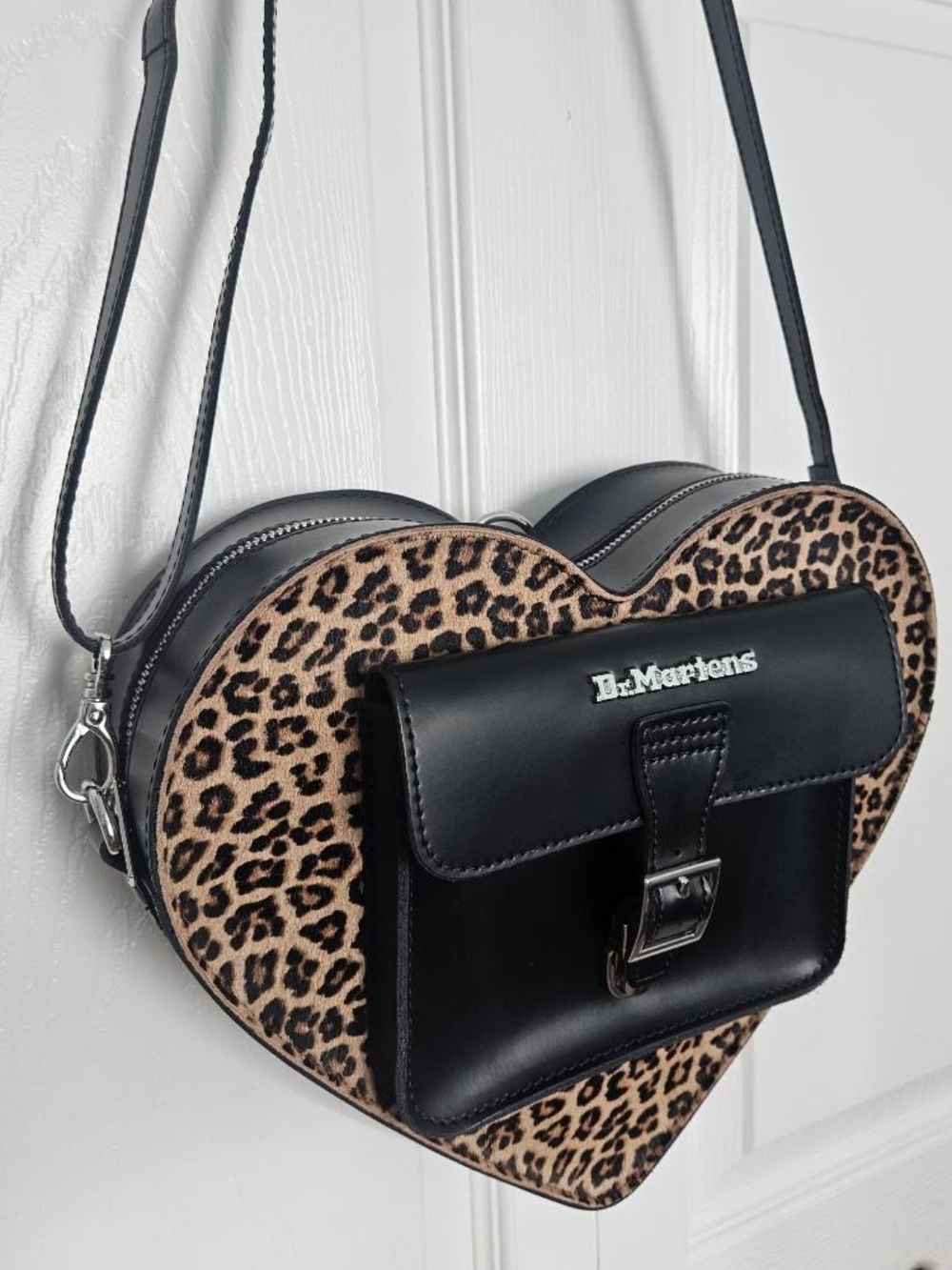 Dr. Martens Leopard Heart Crossbody in Black and Tan